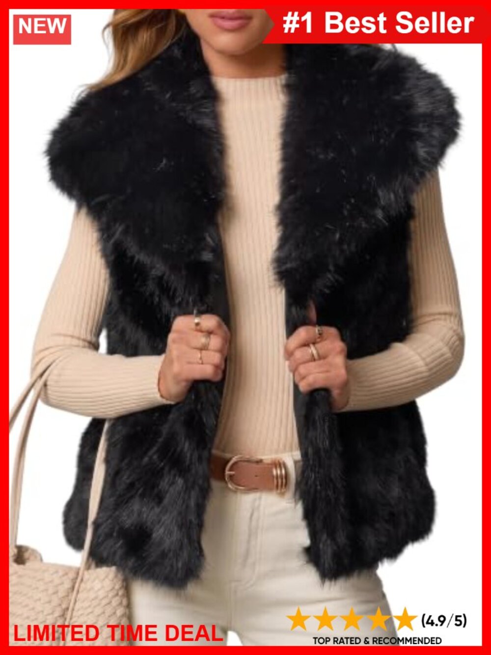 Faux Fur Vest Sleeveless Snap Fuzzy Winter Layering